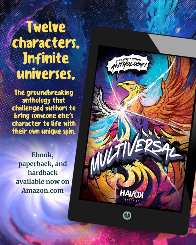Image of an e-reader with the latest Havok anthology "Multiversal"